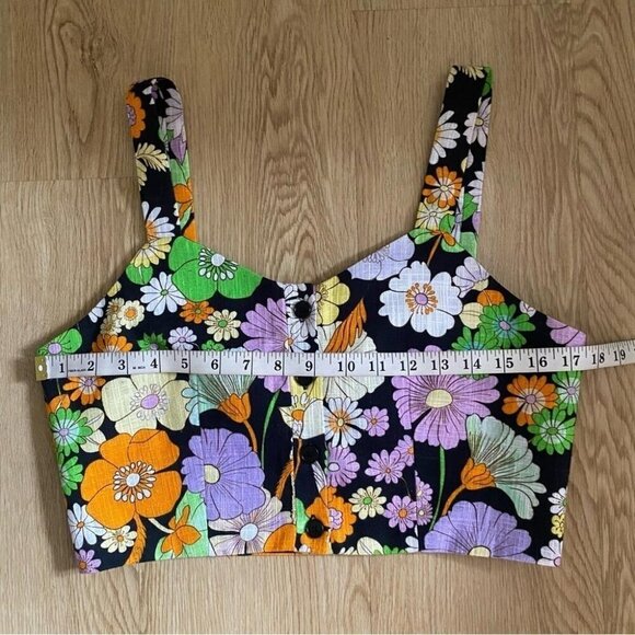 Maje 60s Mod Floral Crop Top Retro Psychedelic Daisy Print Bustier - Picture 8 of 13